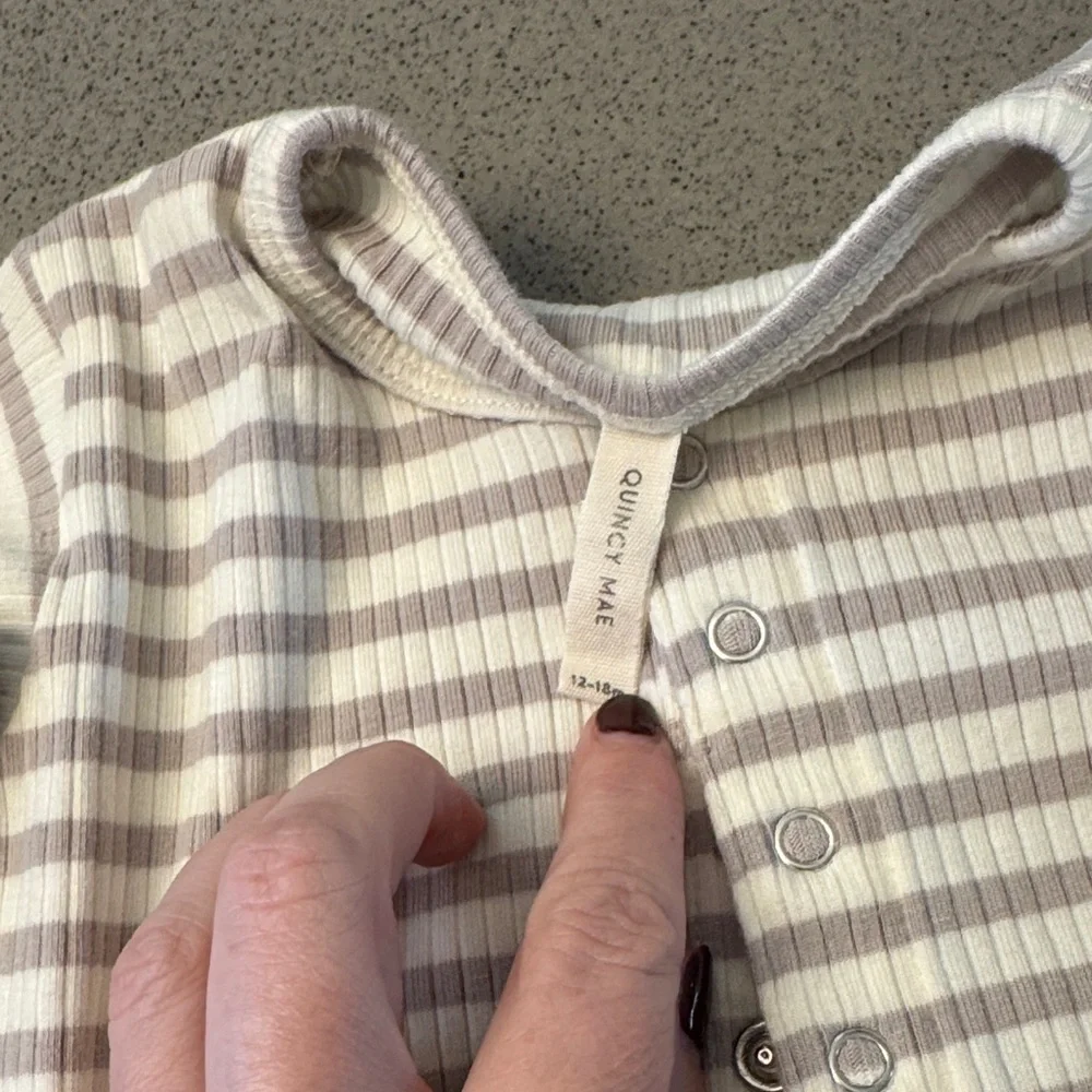 Quincy Mae Cream and Gray Striped Footie